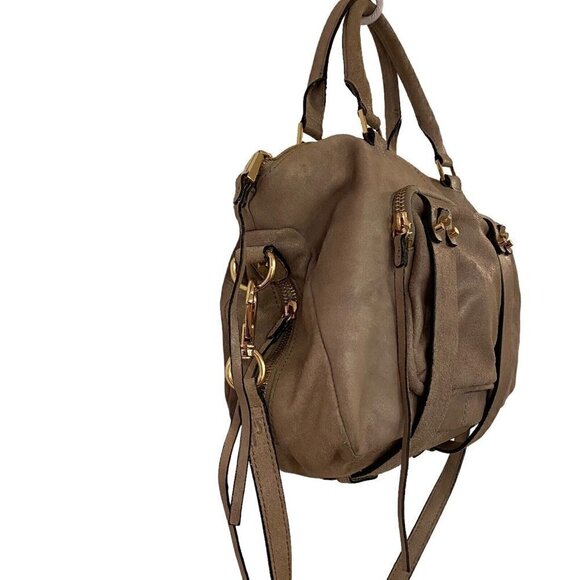 She + Lo Next Chapter Satchel Crossbody Beige Metallic Leather Studs w/ Strap - Picture 3 of 9